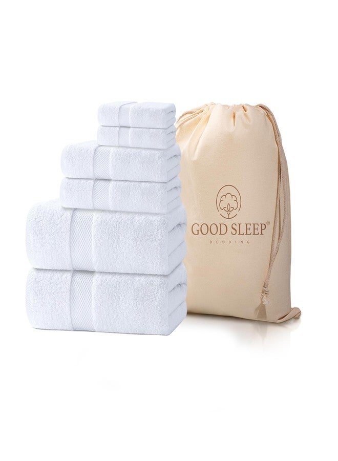 Good Sleep Bedding 100% Cotton Bath Towel Set, Set of 6 Bath Towels, 2 Bath Towel, 2 Hand Towels, 2 Wash Cloths for Showering, Highly Absorbent Bathroom Set, Super Soft & Quick Dry Towels for Bathroom, White - Image 1